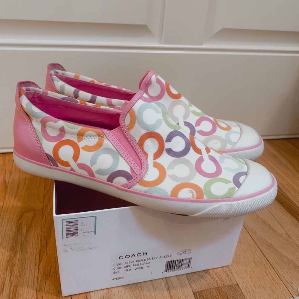 Coach Multicolor Circle Logo Slip-On Sneakers - Pink Trim
